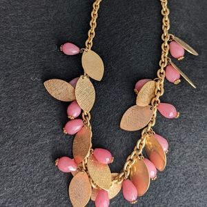 Pink and gold leaf necklace